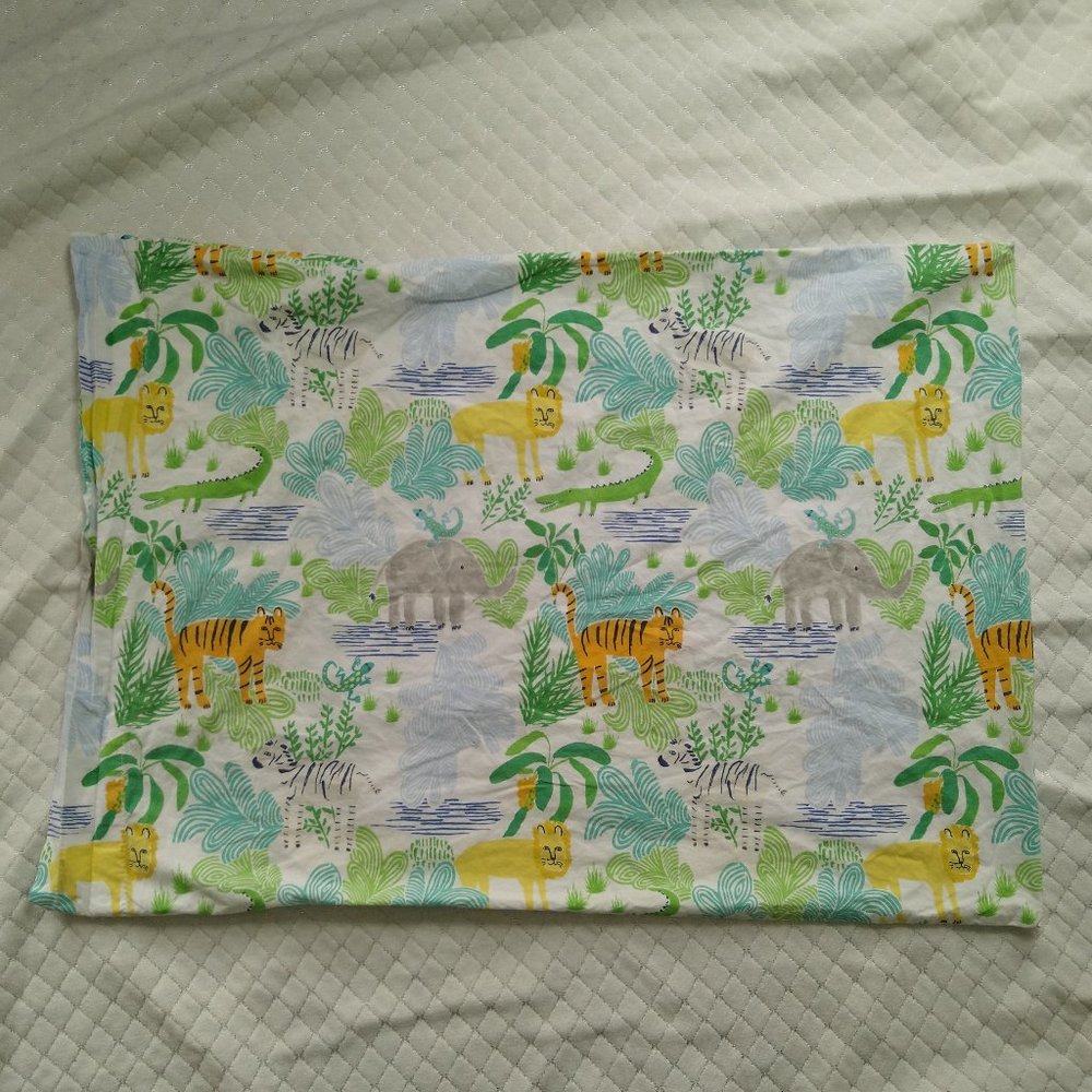 Pottery Barn Kids Pillow Case Standard Jungle Safari Cotton Lion Tiger Elephant